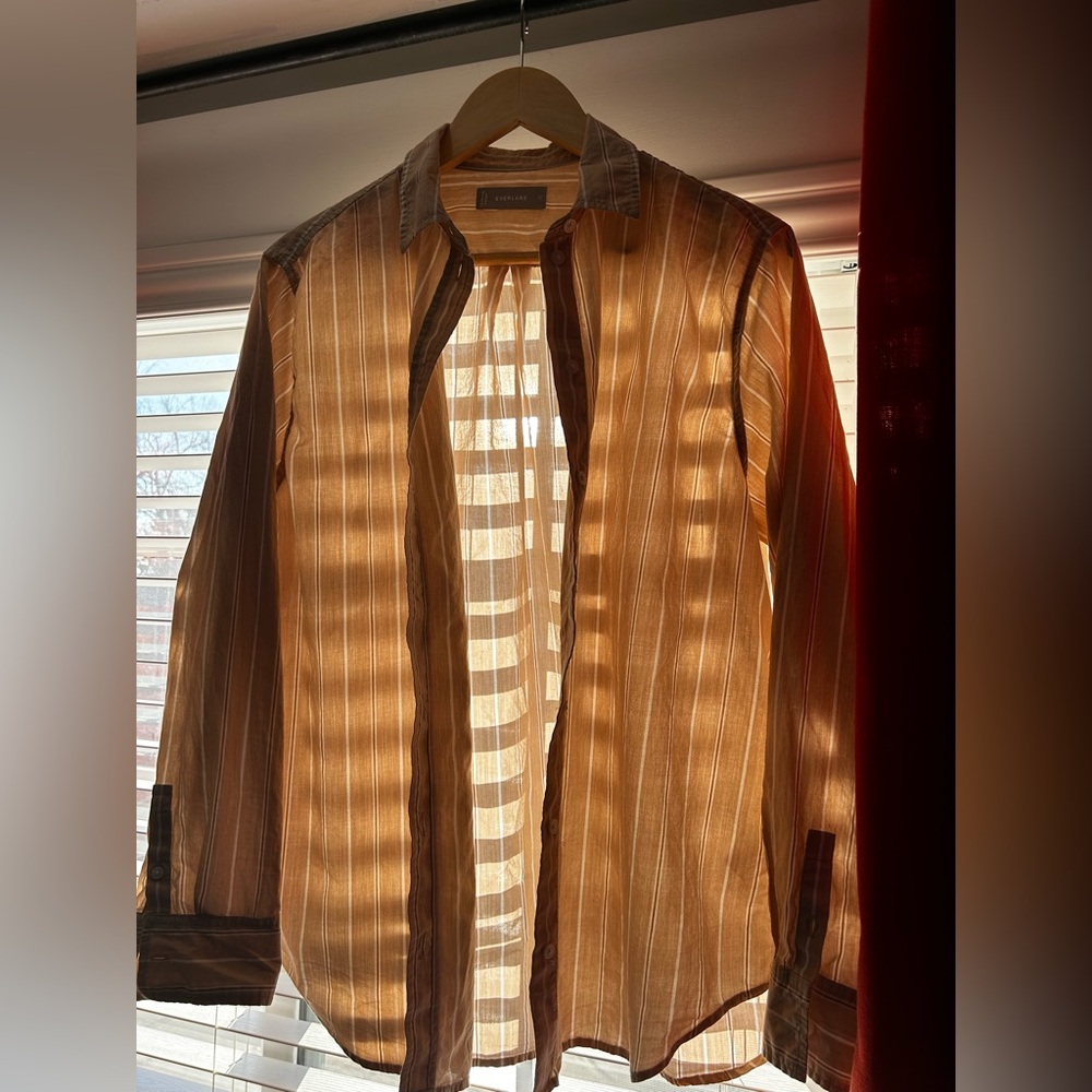 Everlane Vertical Stripe Blouse - Tan and White